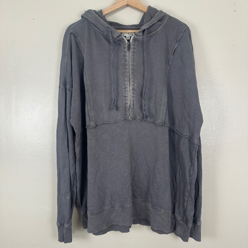 Wonderly Washed Slate Gray Half-Zip Hooded Sweatshirt